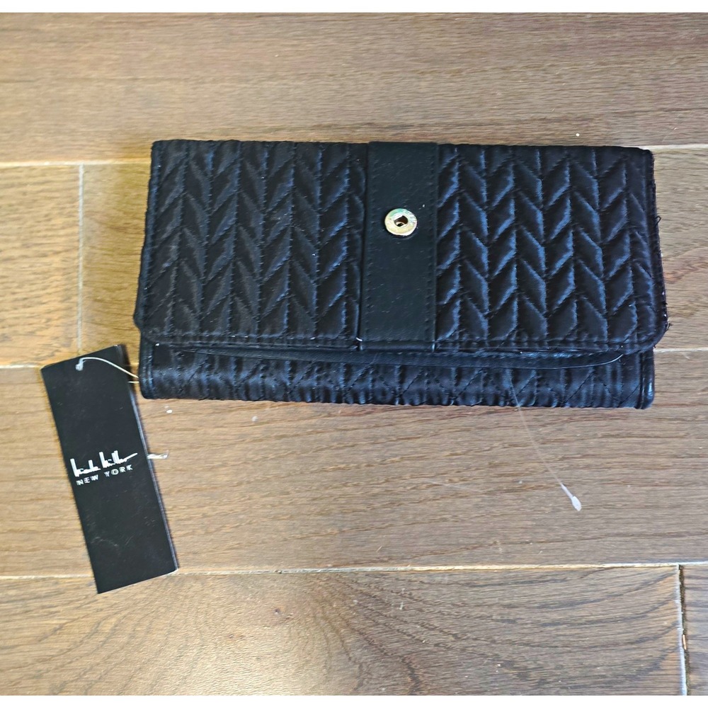 Nicole Miller New York Women's Black Quilted Foldover Checkbook Wallet, ID